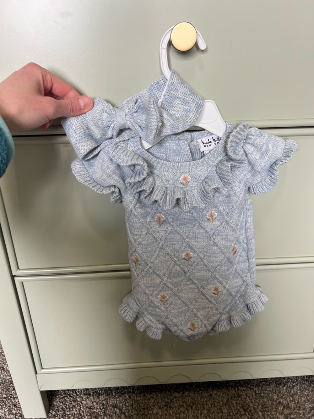 Knit Ruffle Baby Matching Set in Light Blue - 2 Piece
